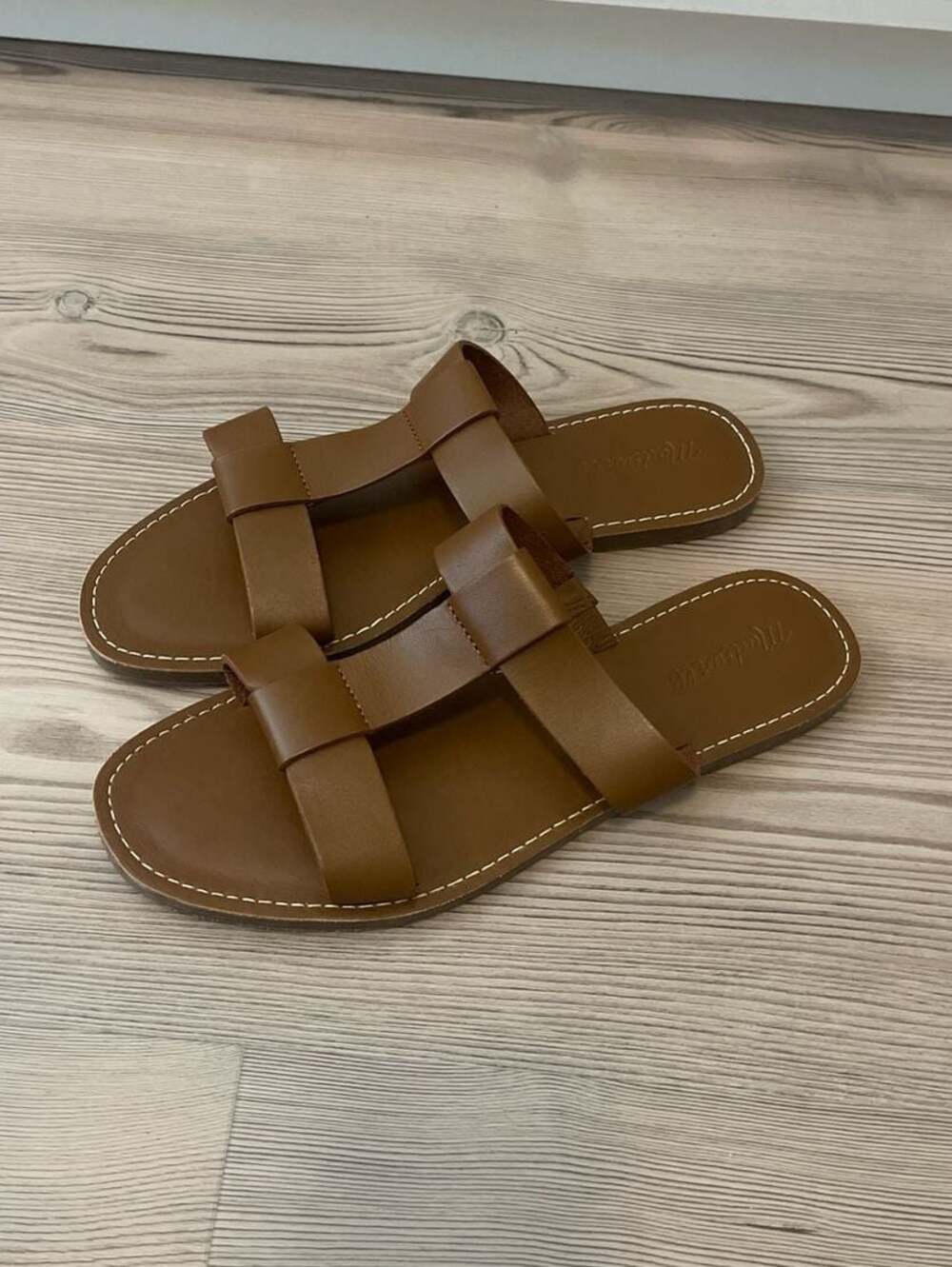 Madewell The Boardwalk H-Strap Slide Sandals in English Saddle Leather Size 9.5
